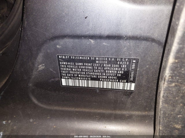 2014 Volkswagen Jetta Sportwagen 2.0l Tdi მანქანა იყიდება აუქციონზე, vin: 3VWPL7AJ2EM605578, აუქციონის ნომერი: 45918002