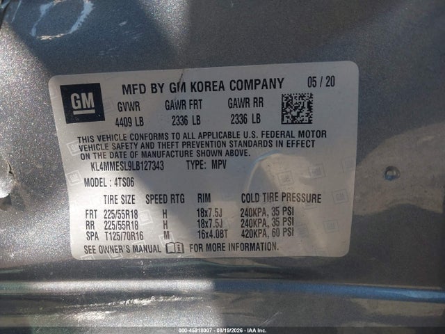 45918007 :رقم المزاد ، KL4MMESL9LB127343 vin ، 2020 Buick Encore Gx Awd Select مزاد بيع