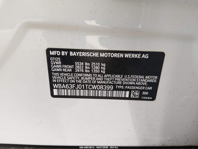Продажа на аукционе авто 2026 Bmw 540i Xdrive, vin: WBA63FJ01TCW08399, номер лота: 45918013