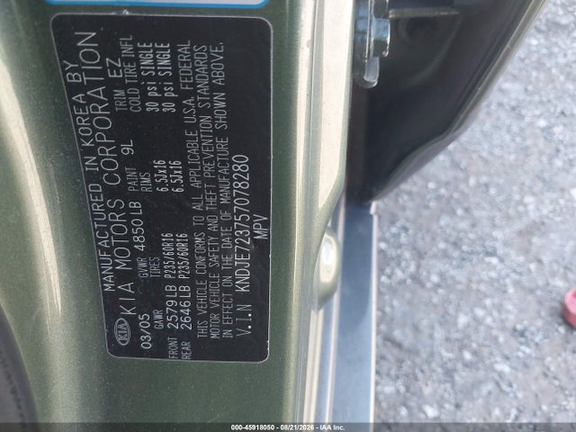 Продажа на аукционе авто 2005 Kia Sportage Ex V6/lx V6, vin: KNDJE723757078280, номер лота: 45918050
