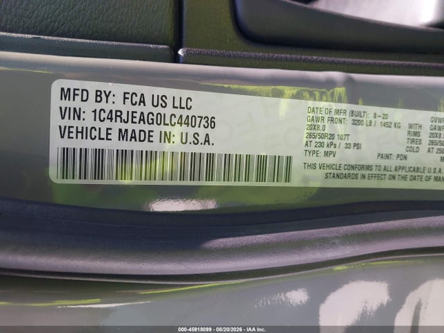 Продажа на аукционе авто 2020 Jeep Grand Cherokee Altitude 4x2, vin: 1C4RJEAG0LC440736, номер лота: 45918099