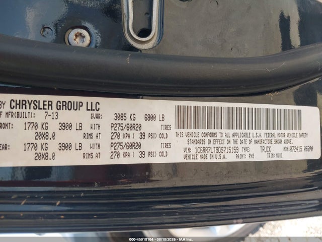 Продаж на аукціоні авто 2013 Ram 1500 Lone Star, vin: 1C6RR7LT9DS715159, номер лоту: 45918104