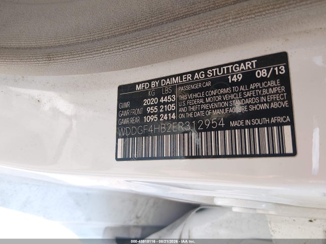 45918116 :رقم المزاد ، WDDGF4HB2ER312954 vin ، 2014 Mercedes-benz C 250 Sport مزاد بيع