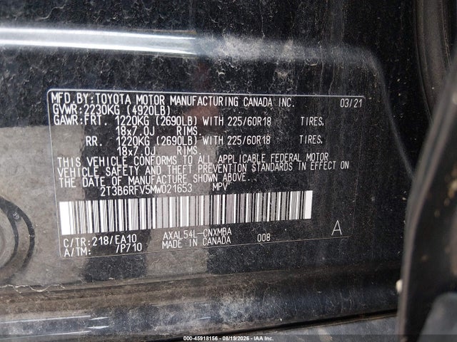 Продаж на аукціоні авто 2021 Toyota Rav4 Hybrid Xle Premium, vin: 2T3B6RFV5MW021653, номер лоту: 45918156