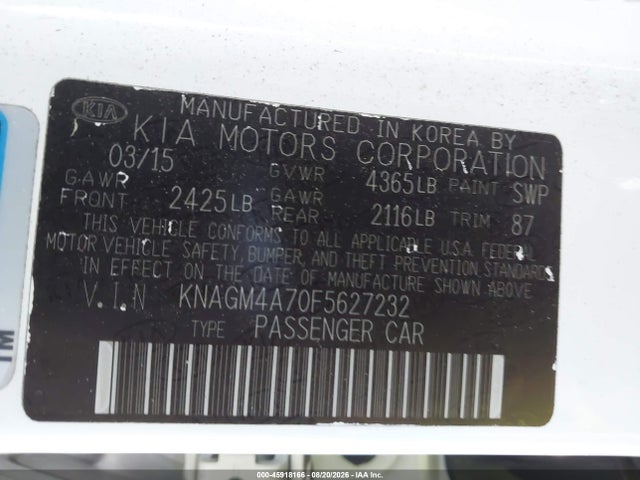 KIA Optima Lx 2015 KNAGM4A70F5627232 Image 9