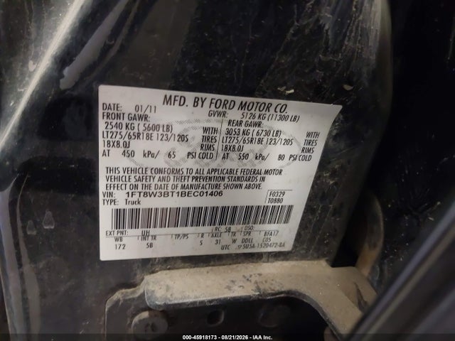 Продаж на аукціоні авто 2011 Ford F-350 Lariat, vin: 1FT8W3BT1BEC01406, номер лоту: 45918173