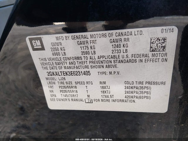 Aukcja sprzedaży 2014 Gmc Terrain Slt-2, vin: 2GKALTEK3E6231405, numer aukcji: 45918191