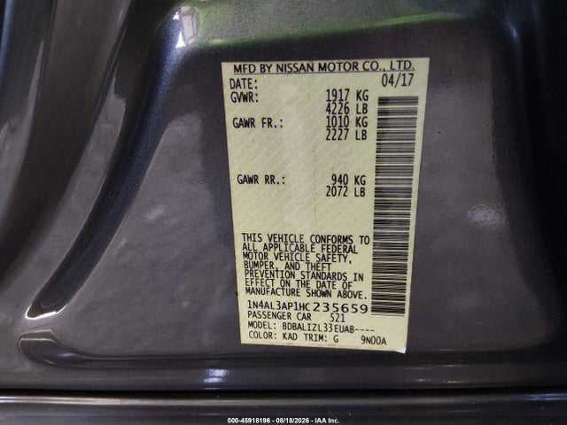 Nissan Altima 2.5 Sv 2017 1N4AL3AP1HC235659 Image 9