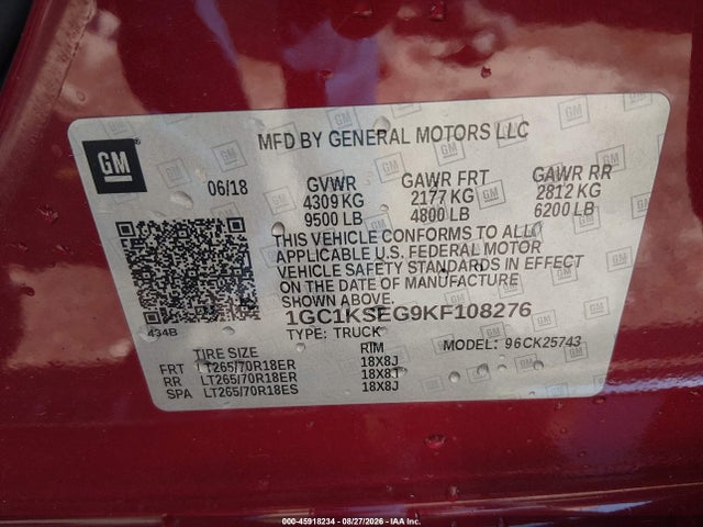 Продаж на аукціоні авто 2019 Chevrolet Silverado 2500hd Lt, vin: 1GC1KSEG9KF108276, номер лоту: 45918234