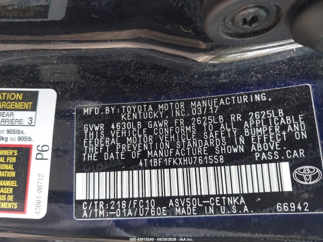 Продажа на аукционе авто 2017 Toyota Camry Le, vin: 4T1BF1FKXHU761558, номер лота: 45918240