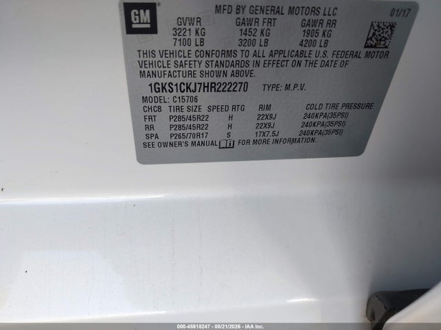 Продаж на аукціоні авто 2017 Gmc Yukon Denali, vin: 1GKS1CKJ7HR222270, номер лоту: 45918247