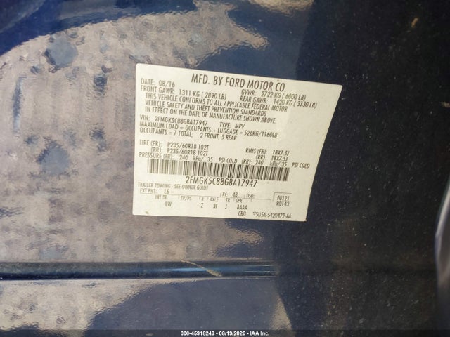Продажа на аукционе авто 2016 Ford Flex Sel, vin: 2FMGK5C88GBA17947, номер лота: 45918249