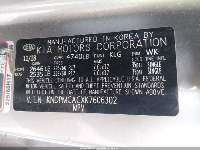 45918250 :رقم المزاد ، KNDPMCACXK7606302 vin ، 2019 Kia Sportage Lx مزاد بيع