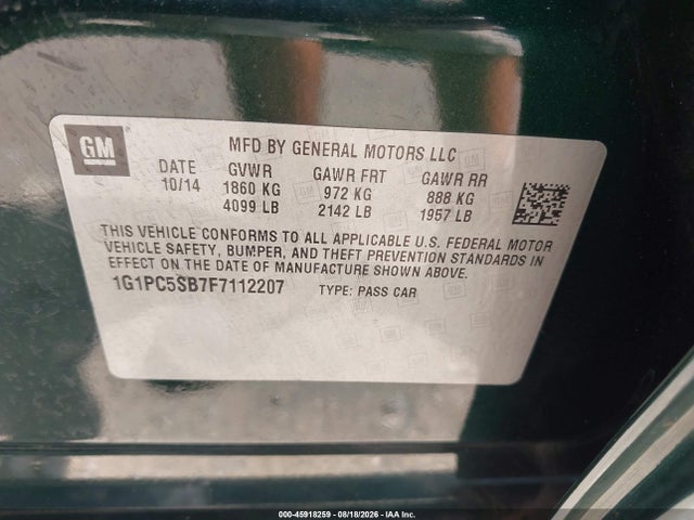1G1PC5SB7F7112207 Chevrolet Cruze 1lt Auto
