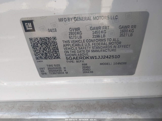 Продажа на аукционе авто 2018 Buick Enclave Avenir, vin: 5GAERDKW1JJ242510, номер лота: 45918275