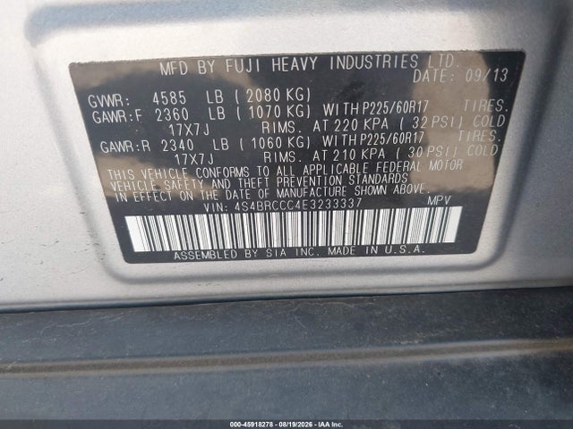 Aukcja sprzedaży 2014 Subaru Outback 2.5i Premium, vin: 4S4BRCCC4E3233337, numer aukcji: 45918278