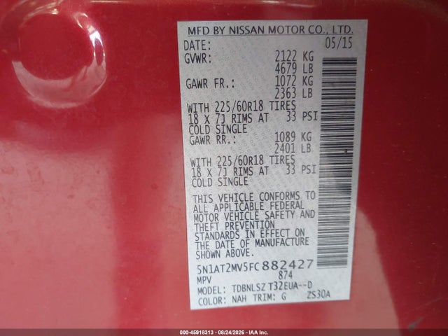 Nissan Rogue Sl 2015 5N1AT2MV5FC882427 Image 9