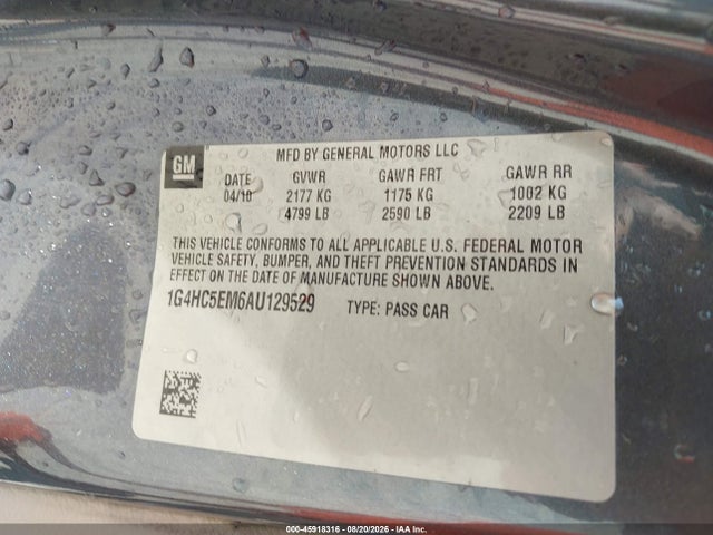 2010 Buick Lucerne Cxl მანქანა იყიდება აუქციონზე, vin: 1G4HC5EM6AU129529, აუქციონის ნომერი: 45918316