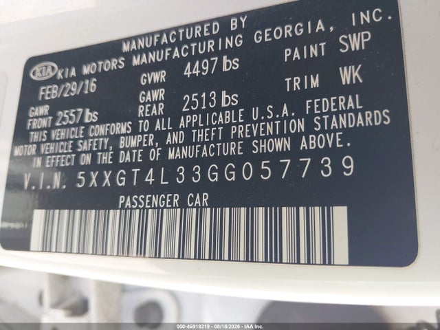 KIA Optima Lx 2016 5XXGT4L33GG057739 Image 9