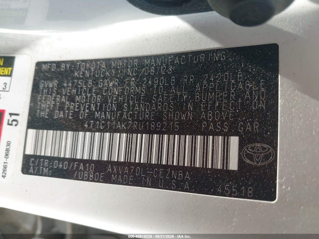 Продажа на аукционе авто 2024 Toyota Camry Le, vin: 4T1C11AK7RU189215, номер лота: 45918326