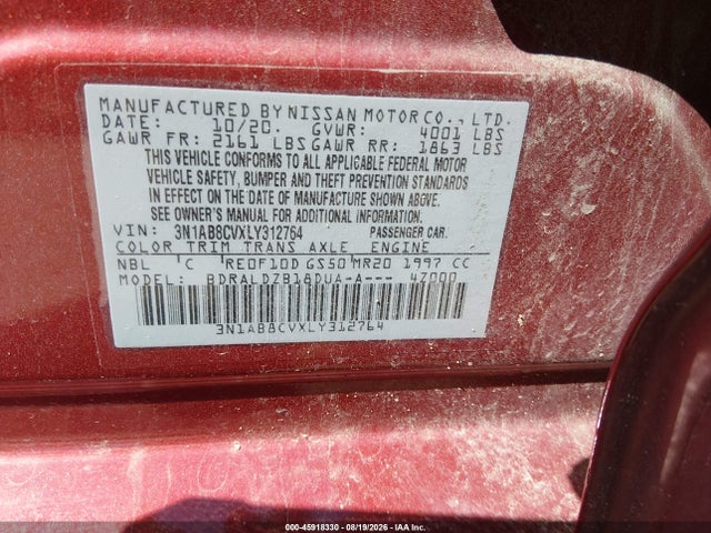 Auction sale of the 2020 Nissan Sentra Sv Xtronic Cvt, vin: 3N1AB8CVXLY312764, lot number: 45918330