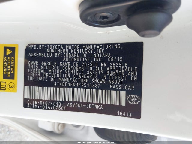 45918350 :رقم المزاد ، 4T4BF1FK1FR515887 vin ، 2015 Toyota Camry Le مزاد بيع