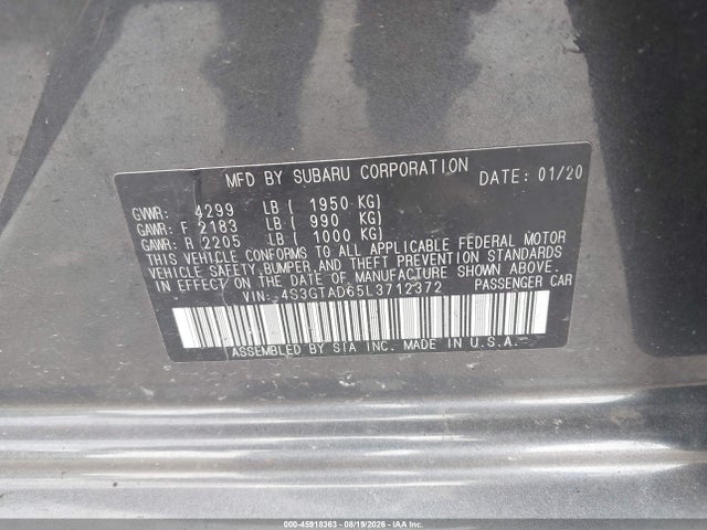 45918363 :رقم المزاد ، 4S3GTAD65L3712372 vin ، 2020 Subaru Impreza Premium 5-door مزاد بيع