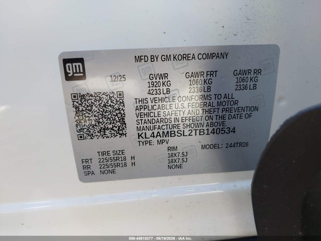 Aukcja sprzedaży 2026 Buick Encore Gx Preferred Fwd, vin: KL4AMBSL2TB140534, numer aukcji: 45918377