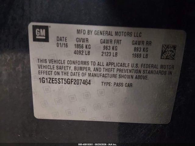 Продаж на аукціоні авто 2016 Chevrolet Malibu 1lt, vin: 1G1ZE5ST5GF207464, номер лоту: 45918381