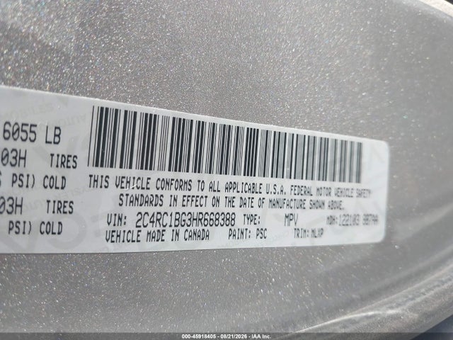 Aukcja sprzedaży 2017 Chrysler Pacifica Touring-l, vin: 2C4RC1BG3HR668388, numer aukcji: 45918405