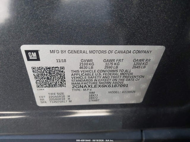 2GNAXLEX6K6187091 Chevrolet EQUINOX LT