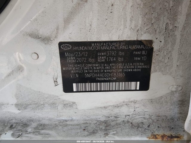 Продаж на аукціоні авто 2013 Hyundai Elantra Limited, vin: 5NPDH4AE6DH183165, номер лоту: 45918447