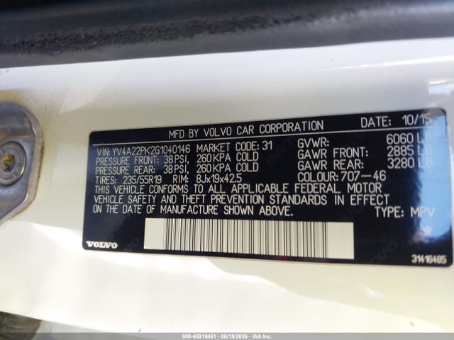 Aukcja sprzedaży 2016 Volvo Xc90 T6 Momentum, vin: YV4A22PK2G1040146, numer aukcji: 45918451