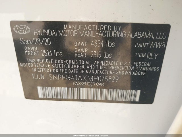 Продажа на аукционе авто 2021 Hyundai Sonata Se, vin: 5NPEG4JAXMH075829, номер лота: 45918468