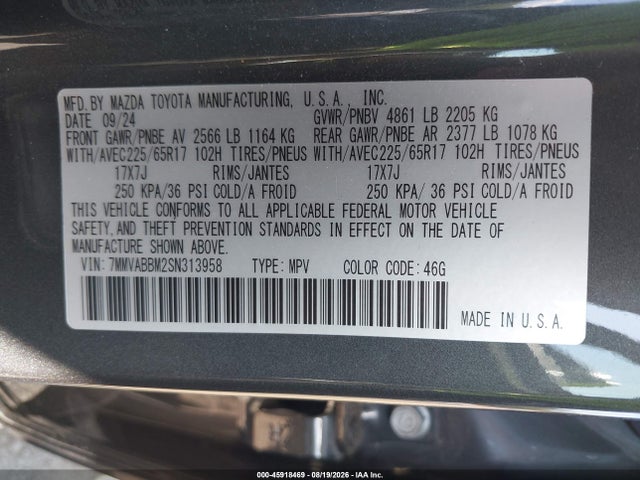 Aukcja sprzedaży 2025 Mazda Cx-50 2.5 S Preferred Package, vin: 7MMVABBM2SN313958, numer aukcji: 45918469