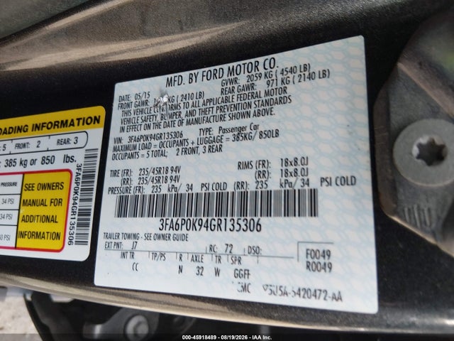 Ford Fusion Titanium 2016 3FA6P0K94GR135306 Image 9