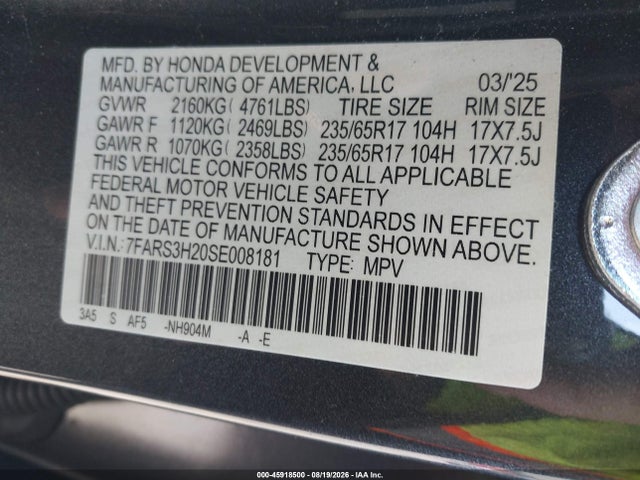 7FARS3H20SE008181 Honda Cr-v Lx 2wd