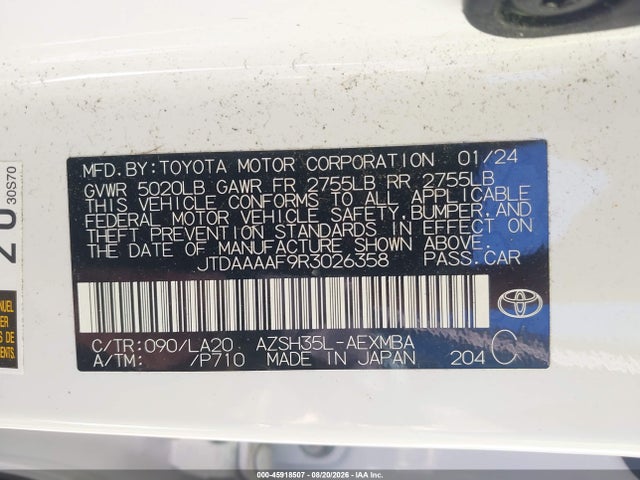 Aukcja sprzedaży 2024 Toyota Crown Limited, vin: JTDAAAAF9R3026358, numer aukcji: 45918507