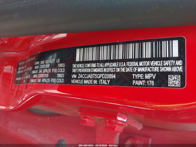 Aukcja sprzedaży 2016 Jeep Renegade Latitude, vin: ZACCJABT5GPD20894, numer aukcji: 45918523