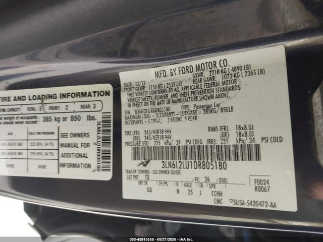 2013 Lincoln Mkz Hybrid მანქანა იყიდება აუქციონზე, vin: 3LN6L2LU1DR805180, აუქციონის ნომერი: 45918558
