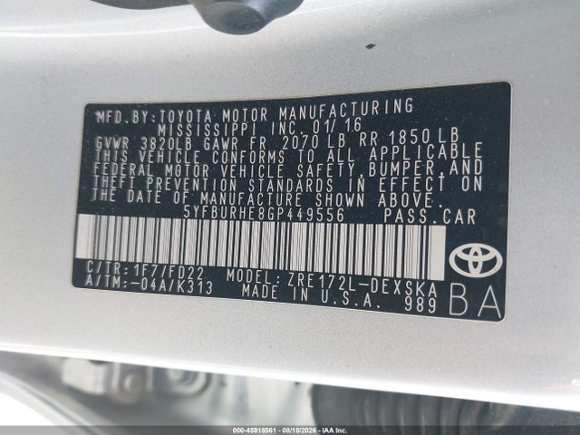 Toyota Corolla S Plus 2016 5YFBURHE8GP449556 Image 9