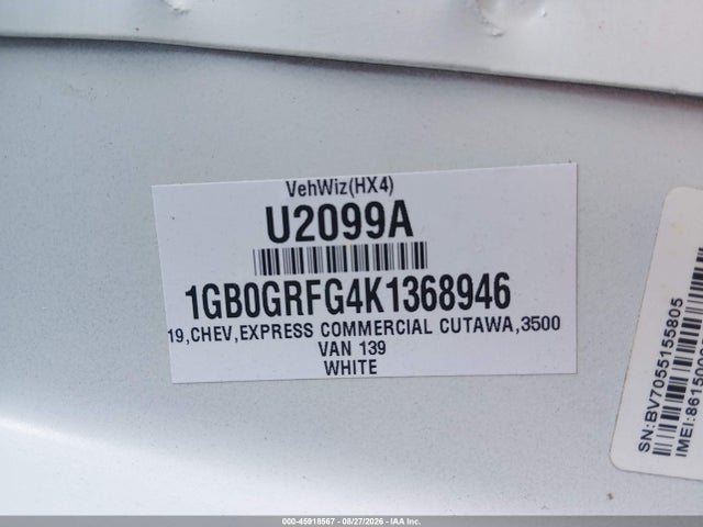 45918567 :رقم المزاد ، 1GB0GRFG4K1368946 vin ، 2019 Chevrolet Express Cutaway 4500 مزاد بيع