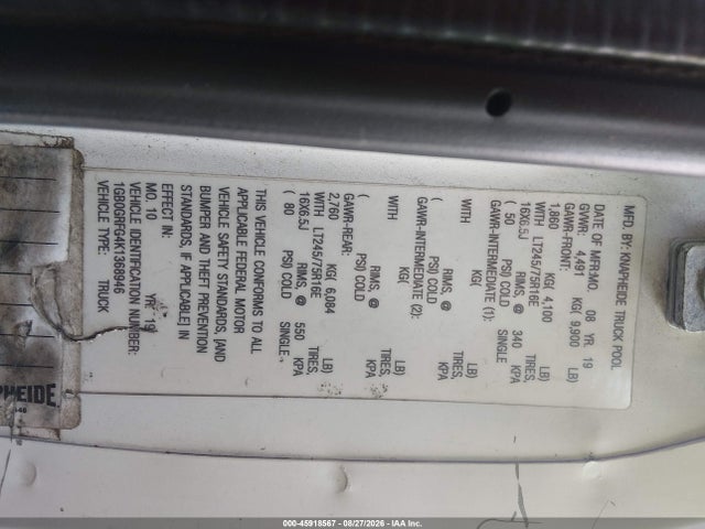 45918567 :رقم المزاد ، 1GB0GRFG4K1368946 vin ، 2019 Chevrolet Express Cutaway 4500 مزاد بيع