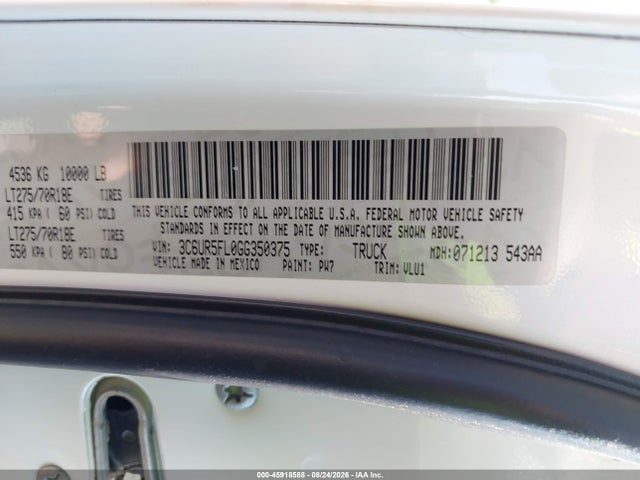 Продаж на аукціоні авто 2016 Ram 2500 Laramie, vin: 3C6UR5FL0GG350375, номер лоту: 45918588