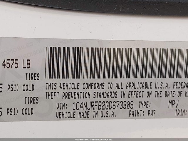 Продаж на аукціоні авто 2016 Jeep Patriot Latitude, vin: 1C4NJRFB2GD673309, номер лоту: 45918607
