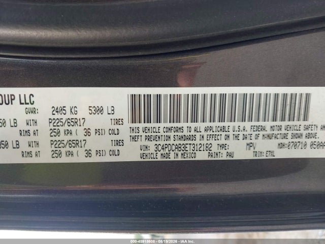2014 Dodge Journey Se მანქანა იყიდება აუქციონზე, vin: 3C4PDCAB3ET312182, აუქციონის ნომერი: 45918608
