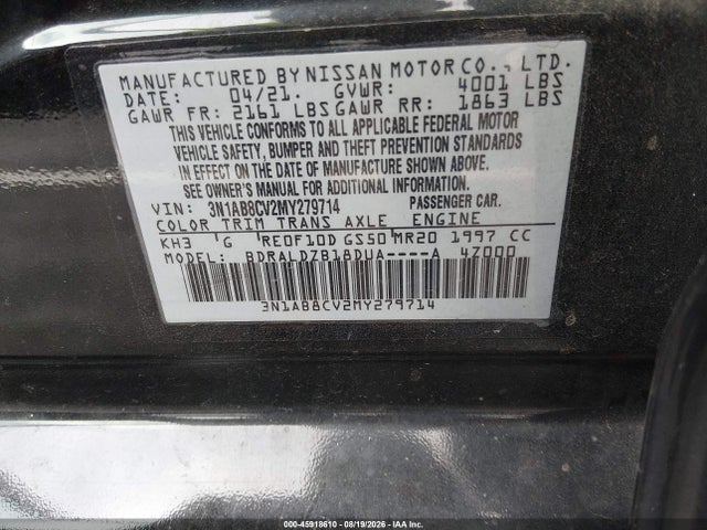 Продажа на аукционе авто 2021 Nissan Sentra Sv Xtronic Cvt, vin: 3N1AB8CV2MY279714, номер лота: 45918610