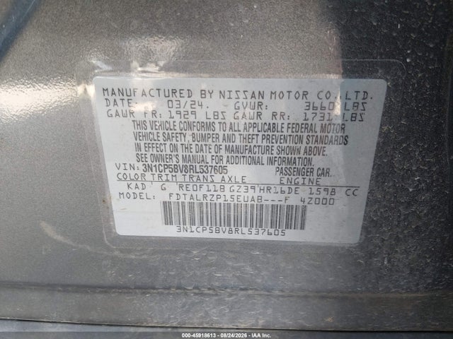 Продажа на аукционе авто 2024 Nissan Kicks S Xtronic Cvt, vin: 3N1CP5BV8RL537605, номер лота: 45918613