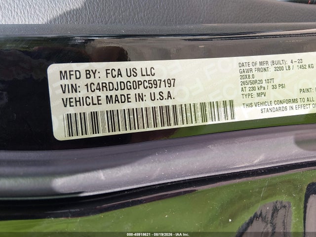 Продаж на аукціоні авто 2023 Dodge Durango Gt Plus Awd, vin: 1C4RDJDG0PC597197, номер лоту: 45918621