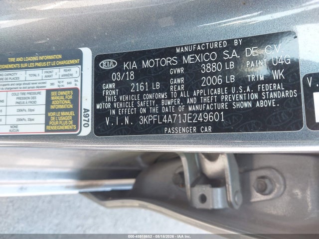 45918652 :رقم المزاد ، 3KPFL4A71JE249601 vin ، 2018 Kia Forte S مزاد بيع